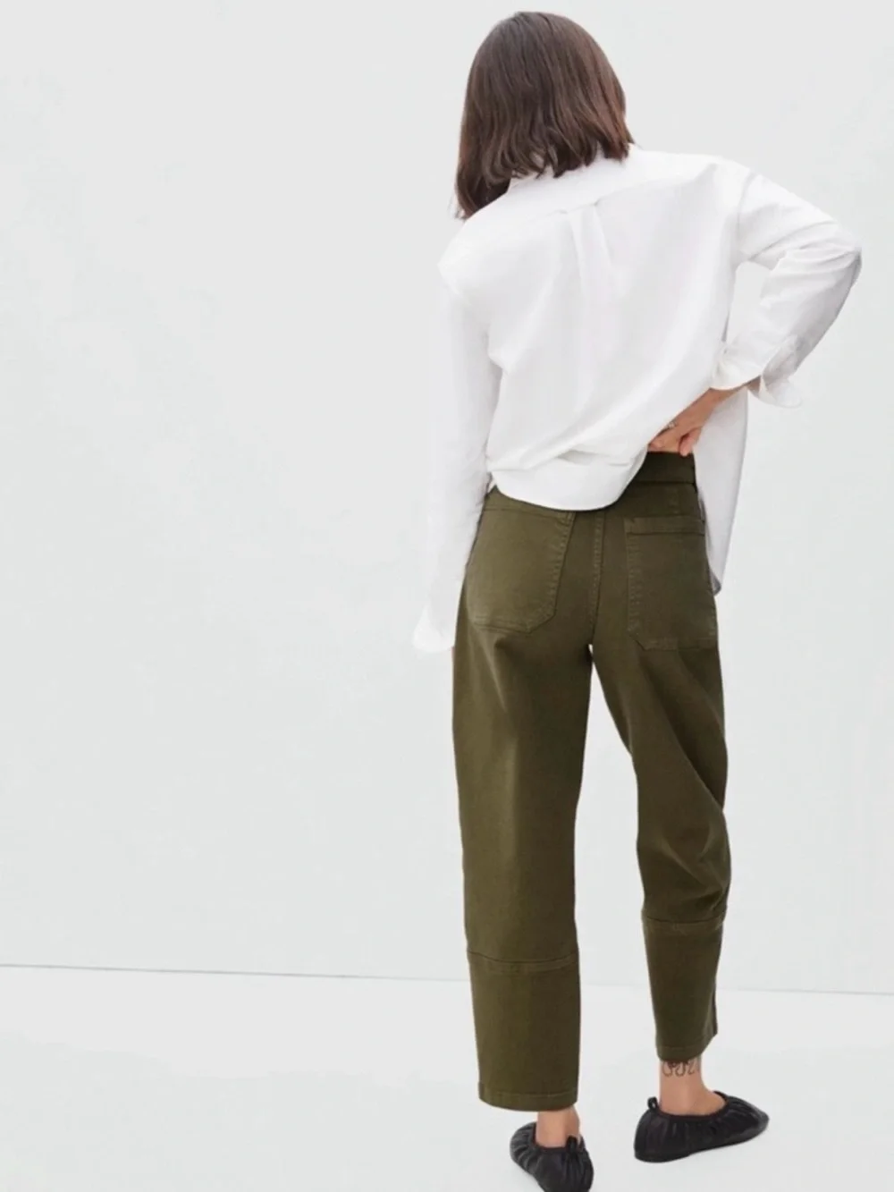 Everlane Utility Barrel Pants Olive Green 6 High Rise Cropped Organic Cotton - Picture 2 of 7